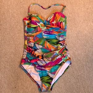 Anne Cole ruched tropical one piece bathing-suit